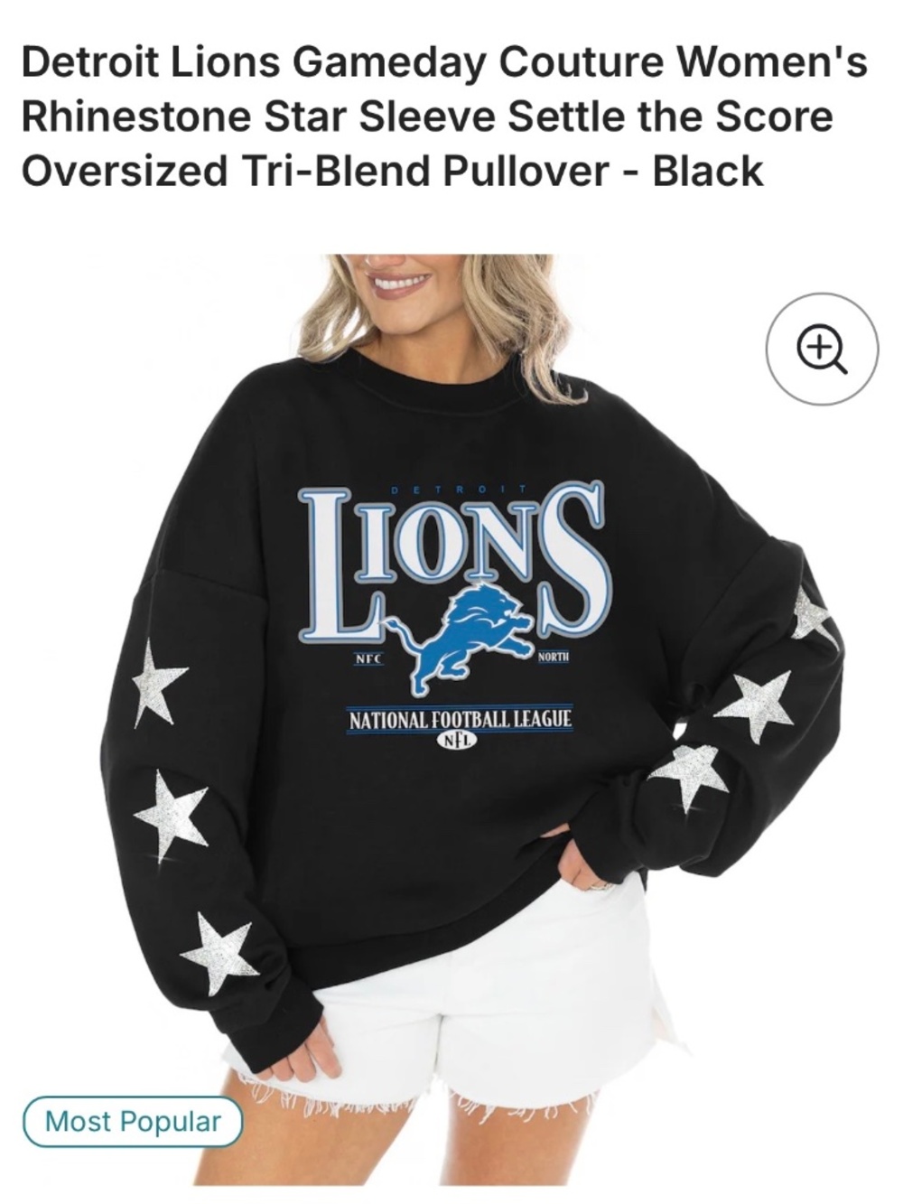 Detroit Lions Gameday Couture Women's Rhinestone Star Sleeve Crewneck Sweatshirt